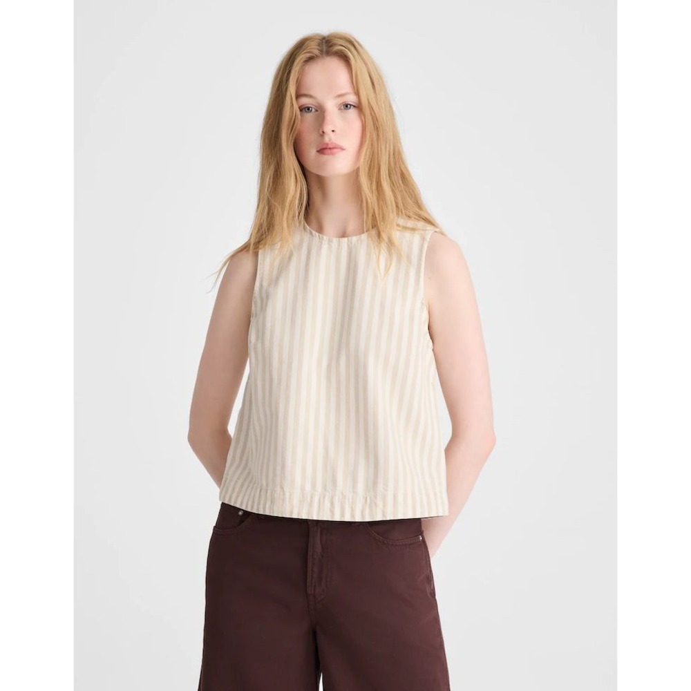 Madewell Denim Boxy Shell Top khaki Sand Stripe Rigid Small